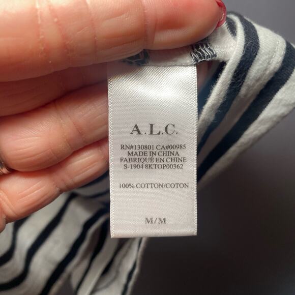 A.L.C. Black White Stripe Ruffle Short Sleeve Carrie Shirt Women's size Medium - Picture 9 of 9